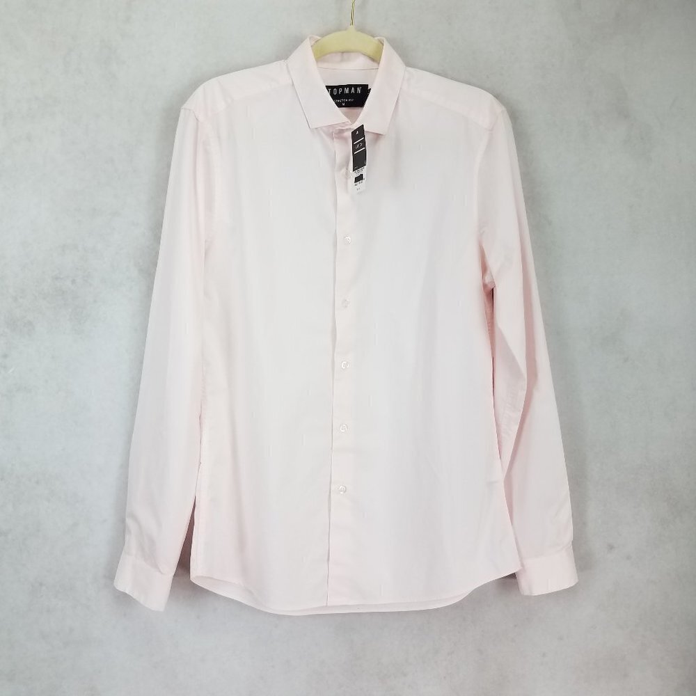 Topman Men's M Stretch Fit Button down Long sleeve Shirt in Pale Pink NEW w flaw